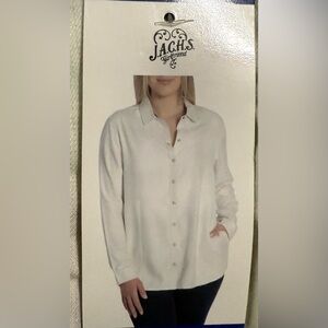 NWT Jachs Girlfriend White Button Up Shirt Wmns Large Flannel Pocket Lightweight